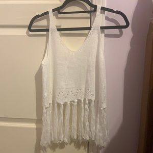 White Knit Tassel Tank Top